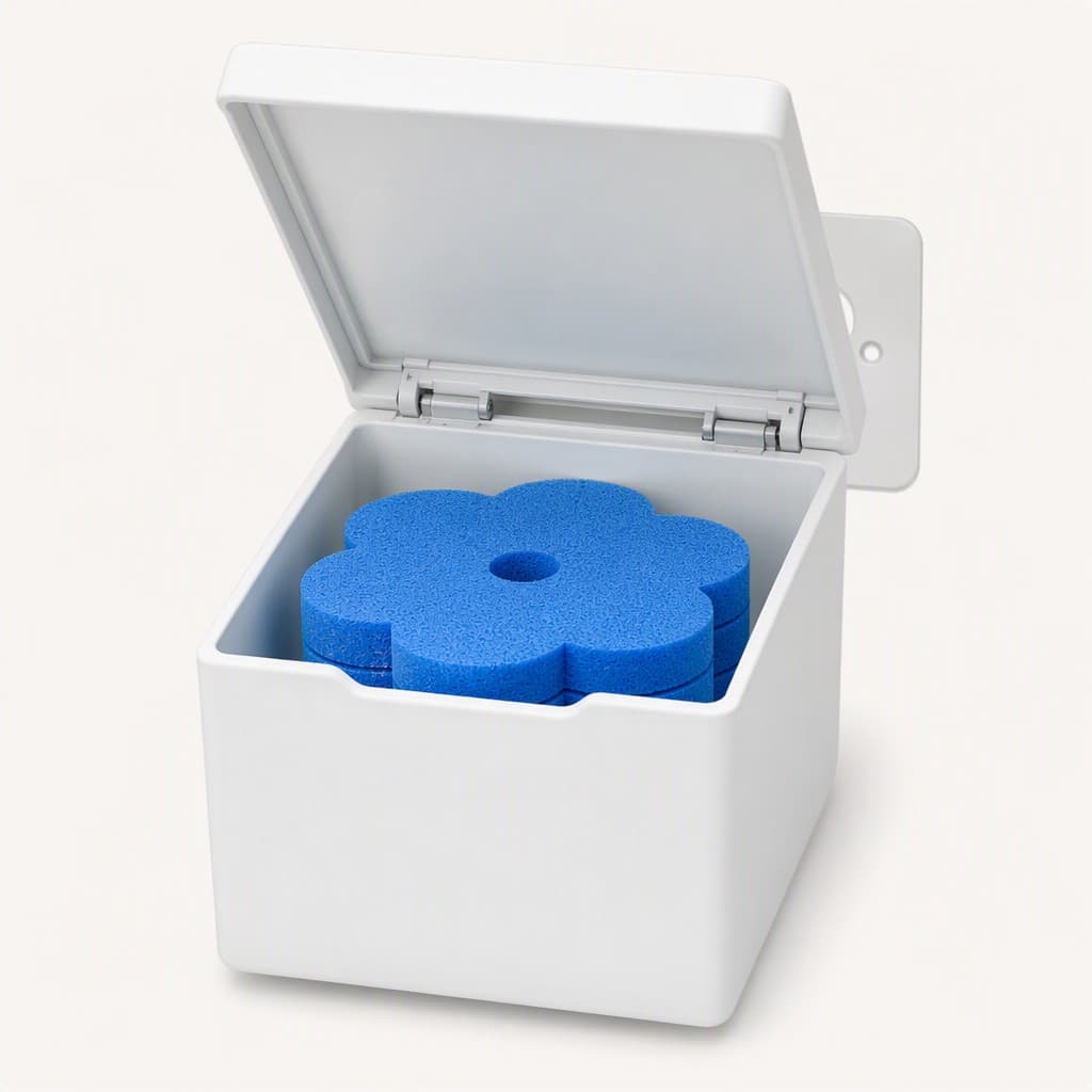 Auto-lid caddy shown open with pads inside