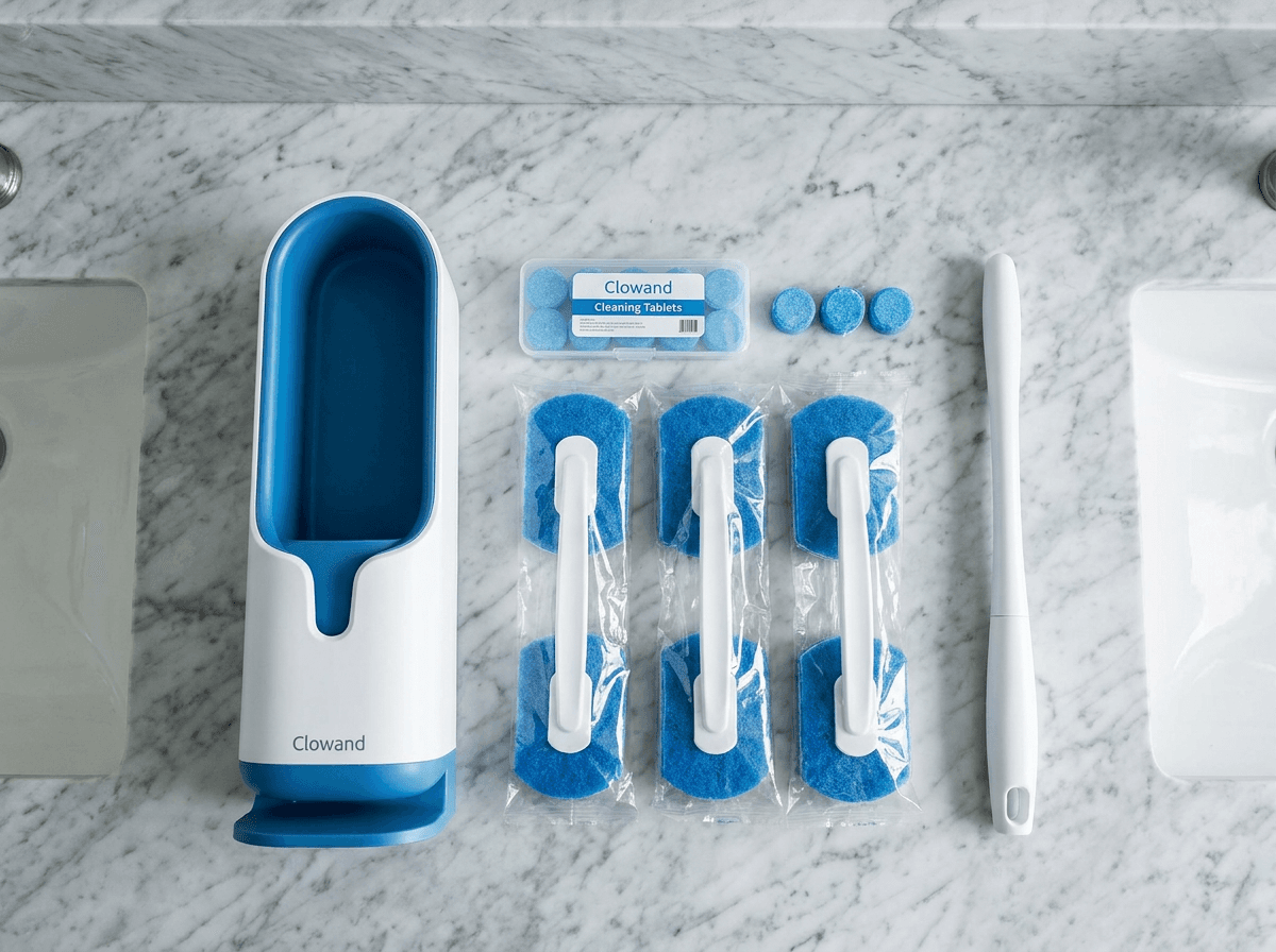 Comparison of flushable and non-flushable brush heads over toilet bowl